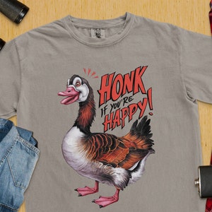 Camiseta divertida de ganso, diseño de bocinazo si eres feliz, camisa amante de los animales, camiseta gráfica humorística, lindo arte de ganso de dibujos animados, top divertido y novedoso
