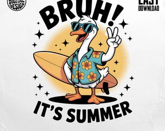 Pato surfando PNG: Clipart de camiseta Aloha, Sublimação de verão (download digital)