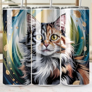 Calico Cat Tumbler Wrap, Cute Cat PNG, Pet Sublimation Design, Animal Tumbler, 20oz Skinny Tumbler, Digital Download