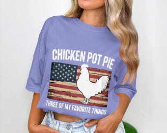 Funny Chicken Pot Pie Joke Retro USA Flag Humor for Farmers, Vintage Chicken Pot Pie Meme with American Flag Background, Patriotic Rustic
