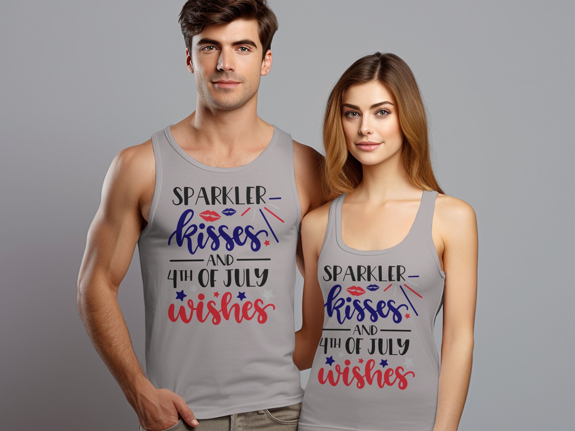 Sparkler Kisses and 4th of July Wishes Tank Top, Patriotic Graphic