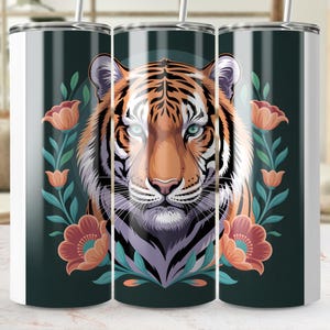 Floral Tiger Tumbler Wrap: Jungle Cat Sublimation Design (PNG Digital Download)