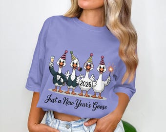 New Year 2026 Goose Squad Shirt, Funny Cartoon Geese in Party Outfits, Holiday Humor Shirt for NYE, Just a New Year's Goose Design