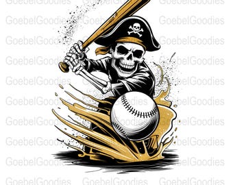 Pirate Skull Baseball PNG: Grunge Skeleton Batter (Digital Download)