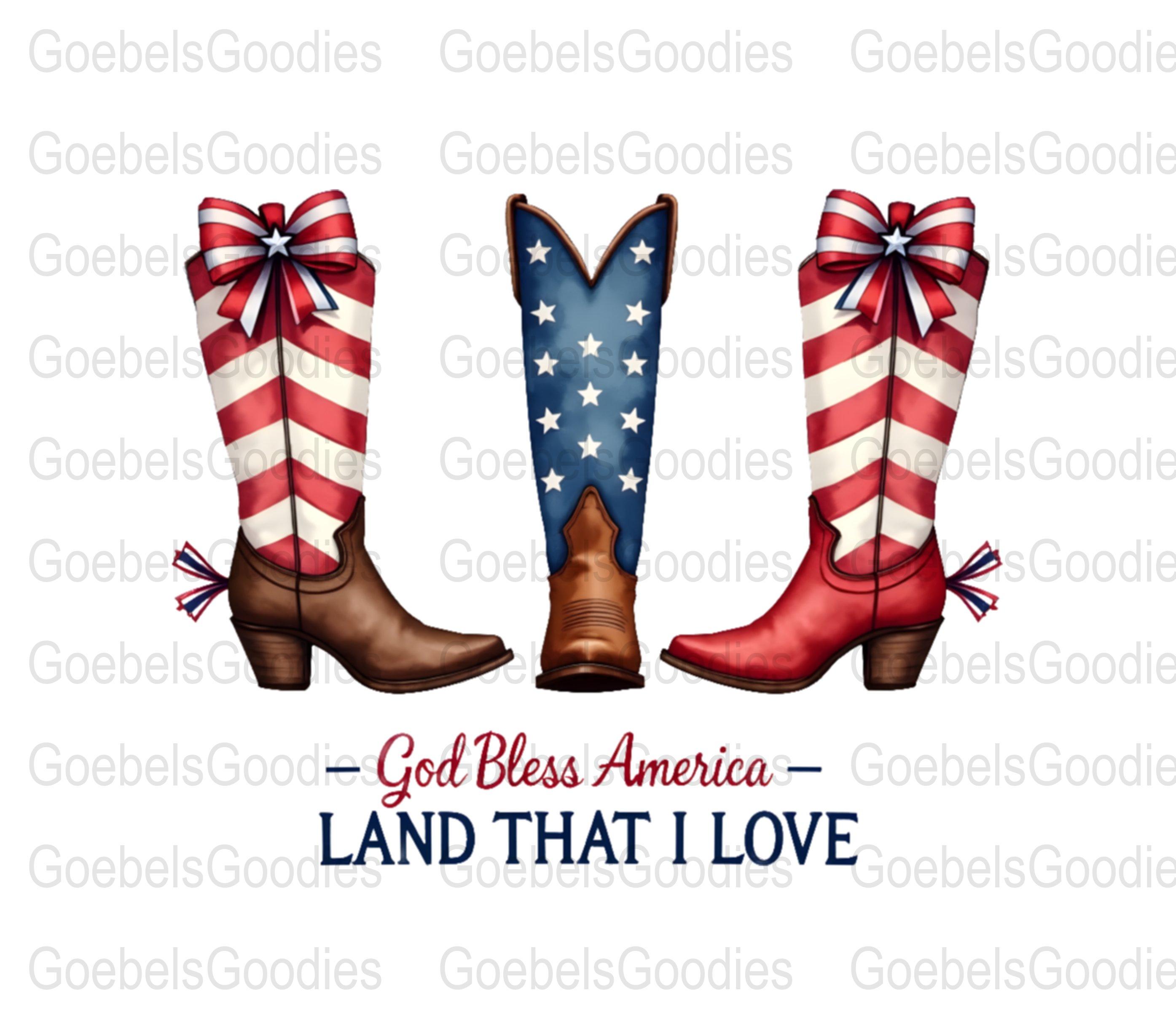 Patriotic Cowboy Boots PNG: USA Flag, God Bless America (digital