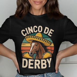 Camiseta del Cinco de Derby, camiseta con gráfico de caballo festivo, camiseta divertida de tacos del Cinco de Mayo, camiseta para el día del Derby, camiseta informal cómoda del Cinco de Derby.