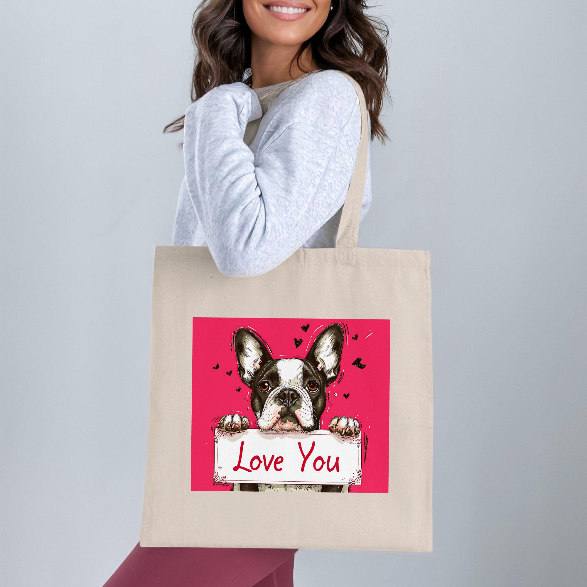 フレンチブルドッグ トートバッグ：「Love You」おもしろ犬デザイン