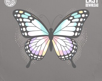 Butterfly Digital Download Png, Colorful Wings, Pastel Butterfly Clipart, Butterfly Design, Butterfly Vector, Instant Download, Digital Art
