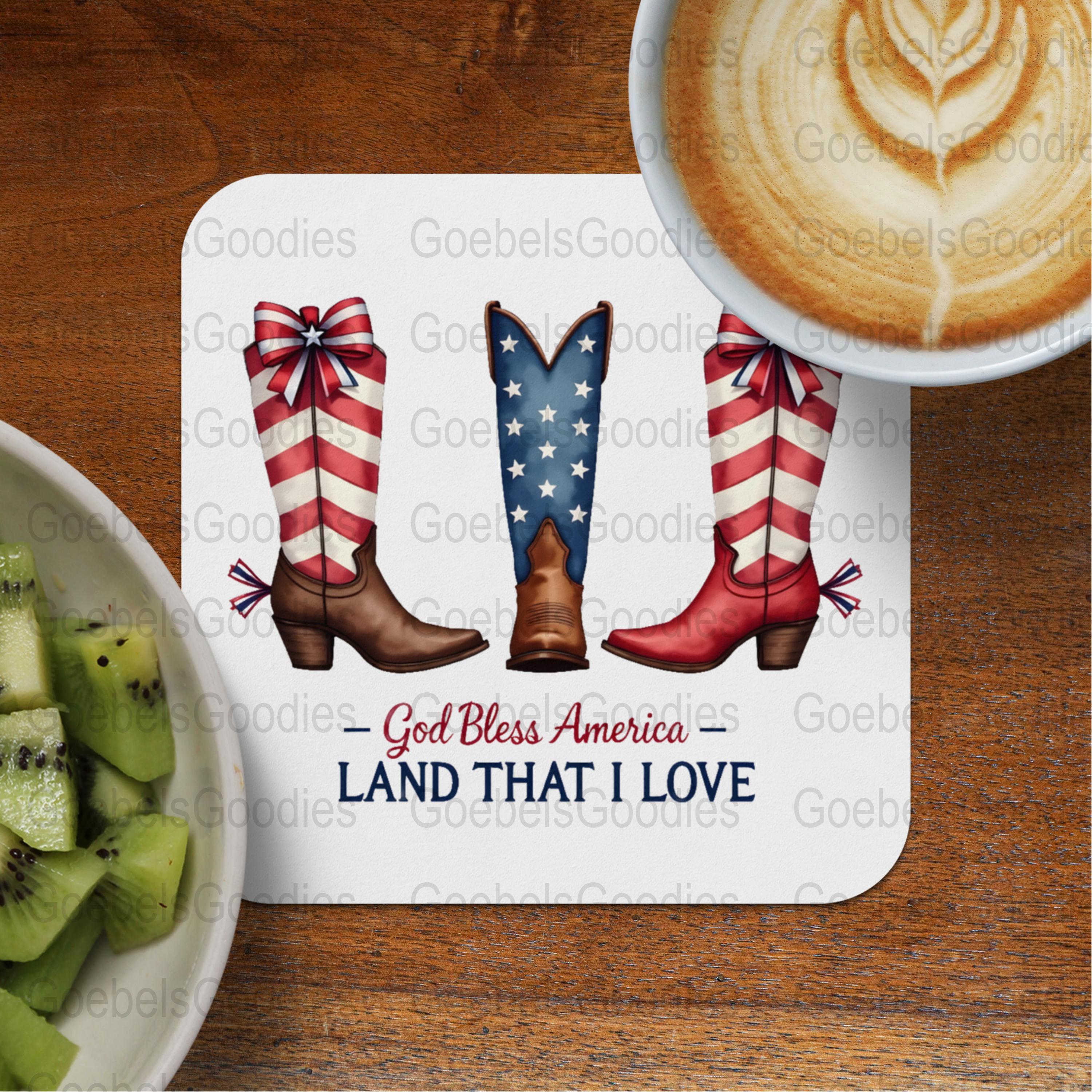 Patriotic Cowboy Boots PNG: USA Flag, God Bless America (digital