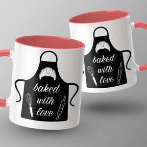 Baked With Love Mug, Cute Baking Mug, Fun Kitchen Decor Mug, Gift for Bakers, Pastry Lover Mug, Baking Enthusiast Mug, baking apron love mug