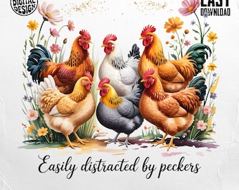 Sublimación de pollo divertido PNG: Diseño que se distrae fácilmente con los picos (Descarga digital)