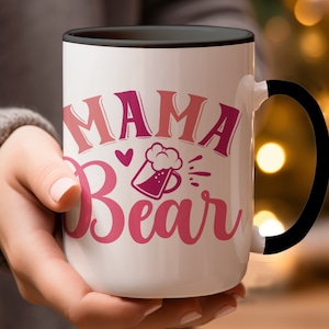 Mama Bear Mug, Cute Gift for Moms, Novelty Coffee Cup, Mother&#39;s Day Present, Fun Drinkware, Adorable Pink Design