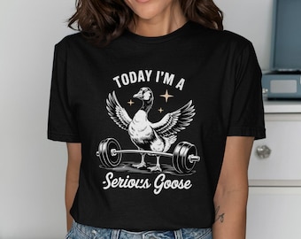 Serious Goose Weightlifting T-Shirt: Funny Animal Gym Tee