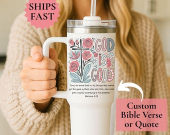 Personalized 40oz Bible Verse Tumbler Floral Inspirational Tumbler Gift for Christian Women, Bible Verses, Scripture, Women Christian Gifts