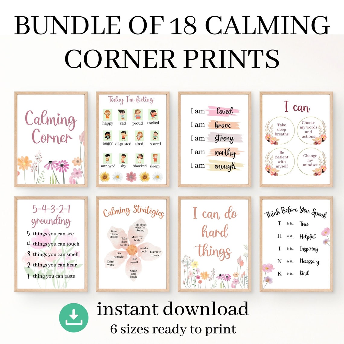 Preschool Classroom Posters Calm Down Corner Floral Wall Art for Calm ...