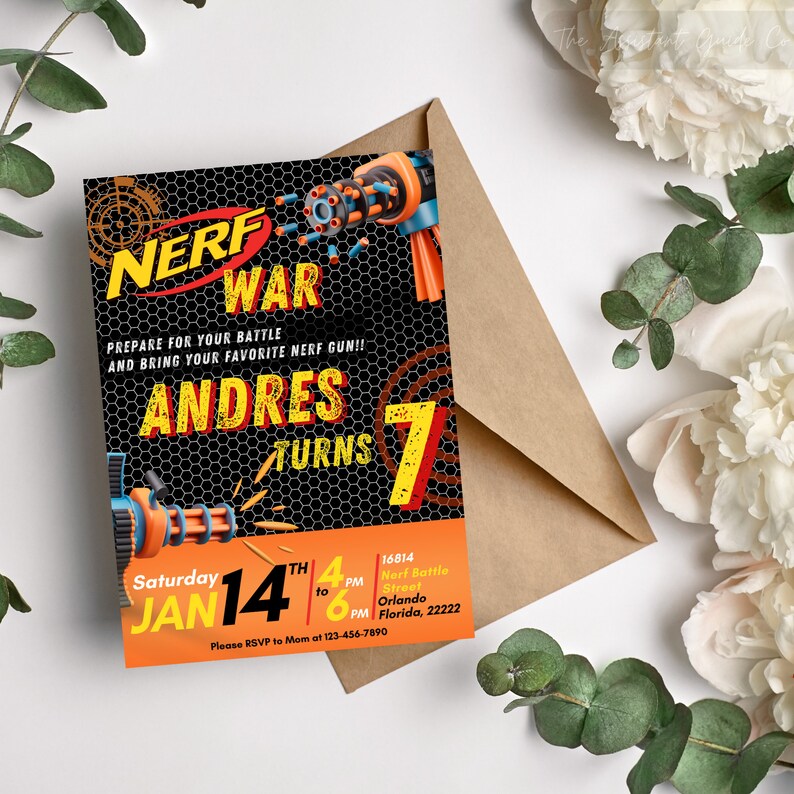 Editable Nerf War Birthday Invitation Template Printable - Etsy