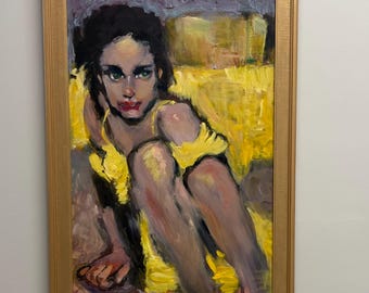 Original Oil Painting of Woman in Black Dress – Elegant Figurative Art ...