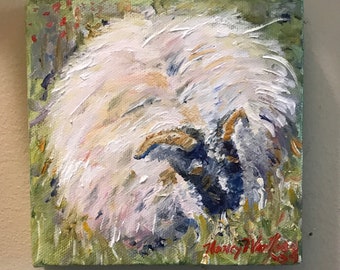 Sheep, Original Oil Paintings, 5"x5"x1"