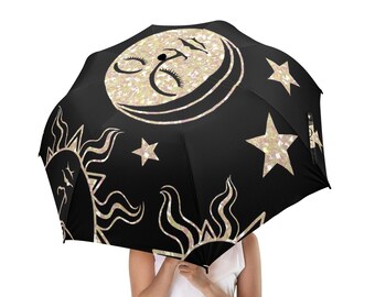 Celestial Umbrella-Sun & Moon Semi Automatic Umbrella-Unique Rain Cover-Custom Gift-Mystical Pattern-Alternative Fashion Accessories