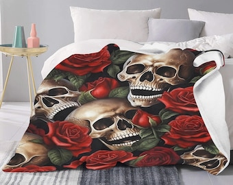 Gothic Blanket Throw -Skull Roses Throw Blanket Large-Cosy Large Throw-Custom Blankets