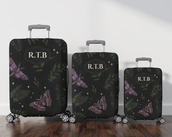 Dark Academia Suitcase Covers-Unique Travel Accessories-Mystical Luggage Cover-Moth Suitcase Cover