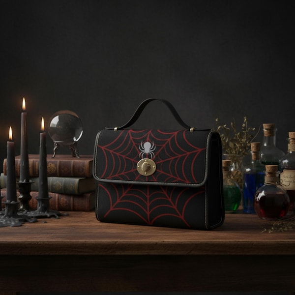 Gothic Purse -Spider Web Satchel-Vegan Leather Gothic Bag-Goth Vampire Crossbody Bag