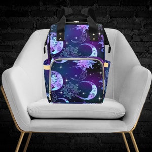 Celestial Diaper Bag-Mystical Nappy Bag-Unique Mommy Bag-Baby Backpack-Moon and Stars Backpack