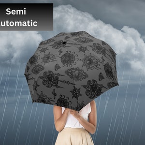 Gothic Pattern Umbrella-Semi Automatic Umbrella-Gothic Rain Cover-Custom Gift-Alternative Fashion Accessories