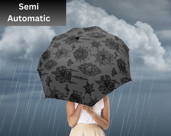 Gothic Pattern Umbrella-Semi Automatic Umbrella-Gothic Rain Cover-Custom Gift-Alternative Fashion Accessories