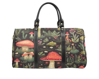 Mushroom Travel Bag- Cottagecore Duffle Bag- Mushroom Lovers Gift-Overnight Bag