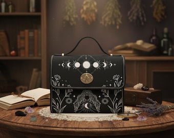 Cottagecore Celestial Handbag -Dark Academia Crossbody Bag-Vegan Leather Boho Bag-Gothic Crossbody Bag-Gothic Bag