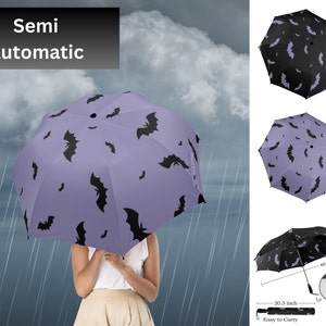 Gothic Umbrella-Bat Semi Automatic Umbrella-Goth Rain Cover-Custom Gift-Black Bats-Alternative Fashion Accessories