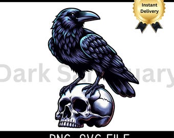 Gothic Crow SVG-Skull And Crow Png-Dark Academia Png-Mystical Sublimation Designs