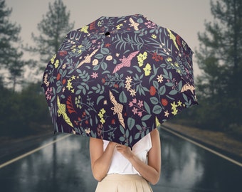Floral Bat Umbrella-Semi Automatic Umbrella-Gothic Rain Cover-Custom Gift-Alternative Fashion Accessories