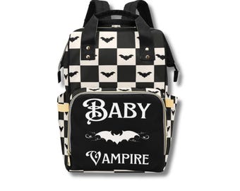 Diaper Bag Checker-Gothic Bat Nappy Bag-Bat Diaper Bags-Baby Vampire Nappy Backpack-Preschool Backpack-Custom Diaper Bags