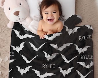 Gothic Baby Blanket-Personalised Bat Baby Blanket-30x40 Inch Blanket-Ultra Soft Baby Blanket-50x60inch Throw Blanket Goth-Gothic Home Decor