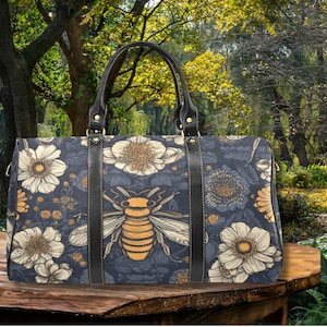 Cottagecore Bee Bag-Botanische Blume Reisetasche Boho Geschenk-Vegan Leder Tasche
