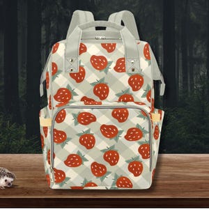 Diaper Bag Strawberry-Gingham Nappy Bag-Preschool Backpack-Custom Diaper Bags
