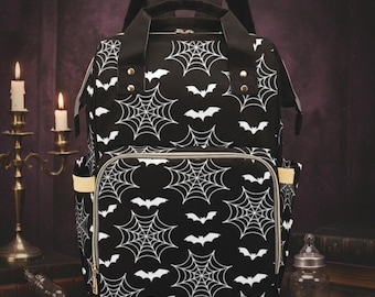 Gothic Diaper Bag-Gothic Nappy Bag-Alternative Diaper Bags-Bat Nappy Backpack-Preschool Backpack-Custom Diaper Bags