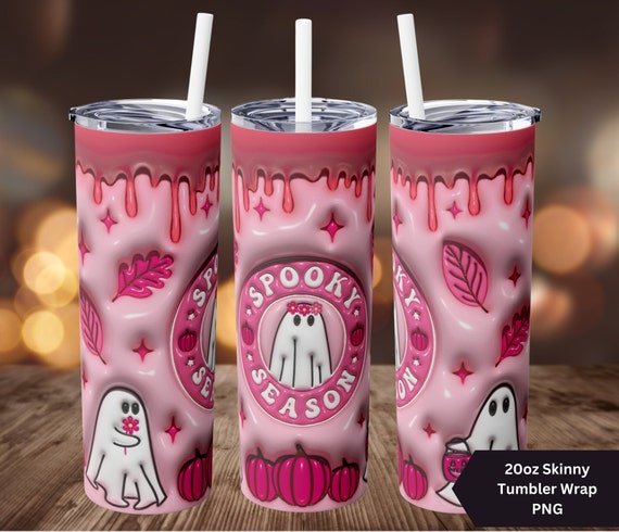 3D Slime Tumbler Wrap-3D Spooky Season Tumbler Design-20oz Halloween Tumbler Wrap-Gothic PNG-Pink Ghost Png