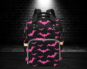 Pink Bat Diaper Bag-Gothic Baby Bag-Gothic Diaper Bags-Alternative Style Nappy Backpack-Goth Backpacks