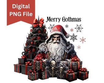 Enge kerstman PNG, Goth Christmas-clipart (digitale download)