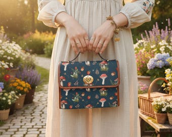 Bolso tipo seta - Bolso bandolera Cottagecore - Bolso Cottagecore de piel vegana marrón - Bolso bandolera tipo seta