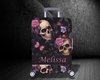 Capa protetora de mala personalizada - Capa de mala personalizada - Capas de mala com caveira floral - Capas de mala