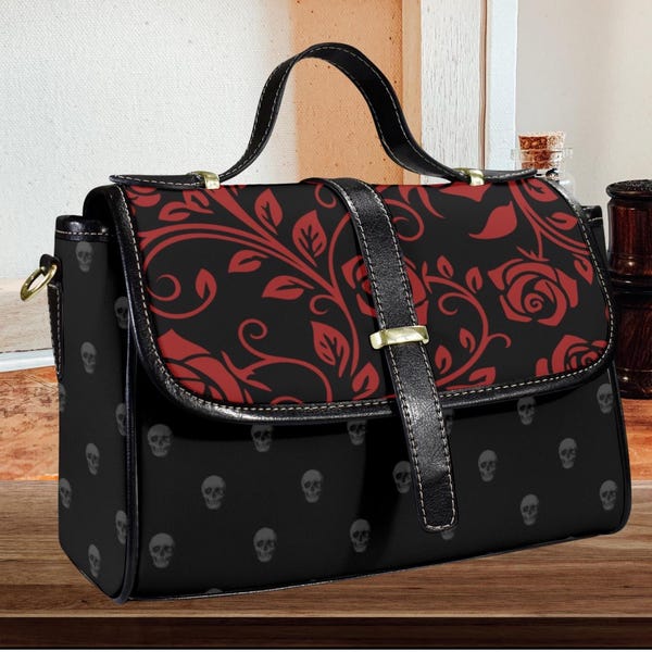 Gothic Purse -Dark Academia Satchel-Vegan Leather Skull Bag-Gothic Crossbody Bag
