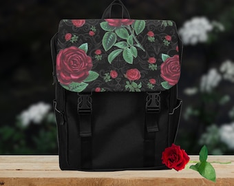 Zaino Messenger Floreale - Zaino Dark Academia - Collezione Vintage Rose