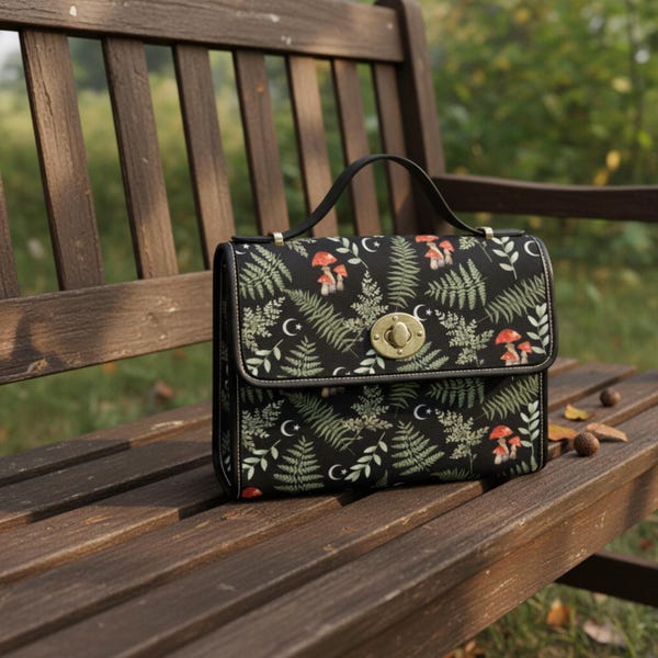 Boho Fern Handbag -Forest Mushroom Crossbody Bag