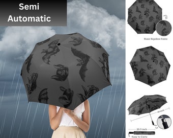 Gothic Pattern Umbrella-Semi Automatic Umbrella-Gothic Rain Cover-Custom Gift-Alternative Fashion Accessories