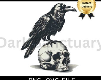 Gothic SVG-Skull And Crow Png-Dark Academia Png-Mystical Sublimation Designs