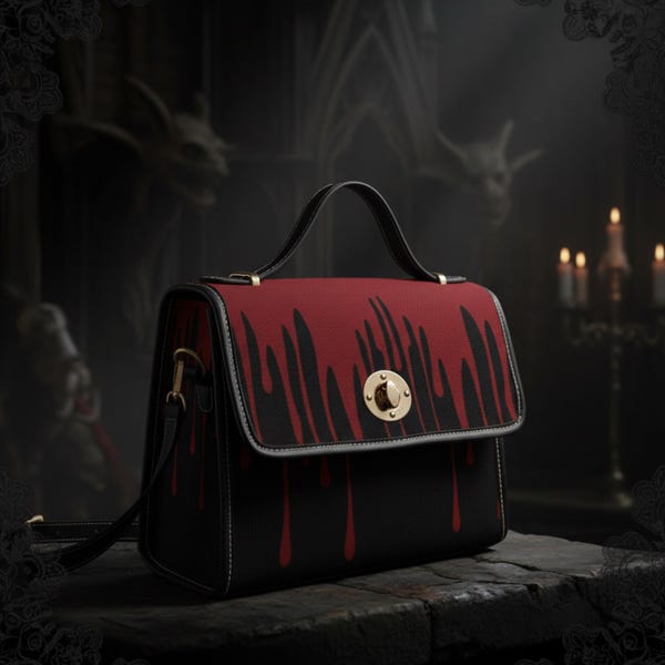 Gothic Purse -Blood Drip Satchel-Vegan Leather Gothic Bag-Vampire Crossbody Bag-Dark Academia Handbag
